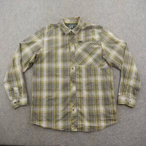 Columbia Shirt Mens Medium Gray Yellow Button Up Omni Dry Button Up Vented Plaid